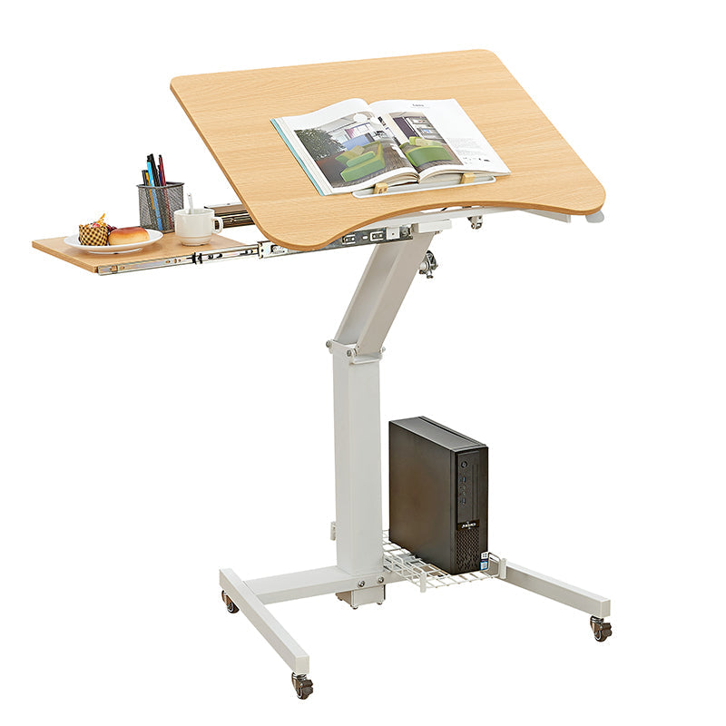 Height Adjustable Rolling Laptop Stand Up Desk Overbed Table with Wheels Adjustable Height Light Oak