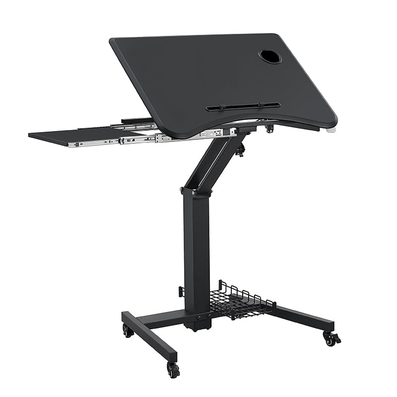 Height Adjustable Rolling Laptop Stand Up Desk Overbed Table with Wheels Adjustable Height Black (Baking Finish)