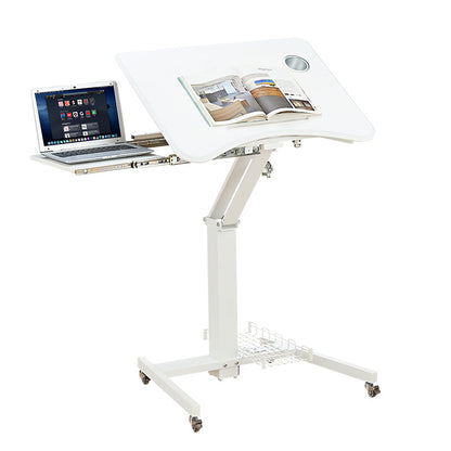 Height Adjustable Rolling Laptop Stand Up Desk Overbed Table with Wheels Adjustable Height White (Baking Finish)