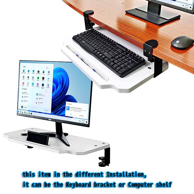Keyboard Tray Table or Monitor Desk Stand Clamp on Design in Two modes White Carbon Fibre with Ipad slot (50x29cm)