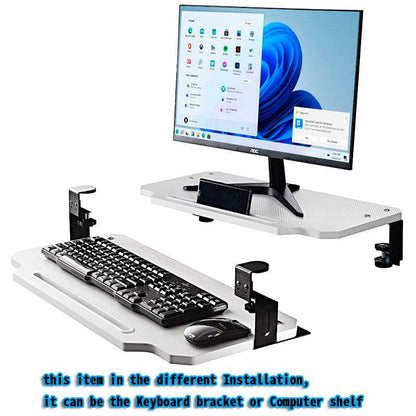 Keyboard Tray Table or Monitor Desk Stand Clamp on Design in Two modes White Carbon Fibre with Ipad slot (60x29cm)