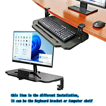 Keyboard Tray Table or Monitor Desk Stand Clamp on Design in Two modes Black Carbon Fibre with Ipad slot (50x29cm)