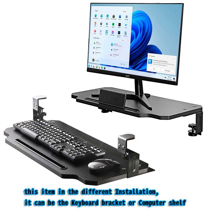 Keyboard Tray Table or Monitor Desk Stand Clamp on Design in Two modes Black Carbon Fibre with Ipad slot (60x29cm)