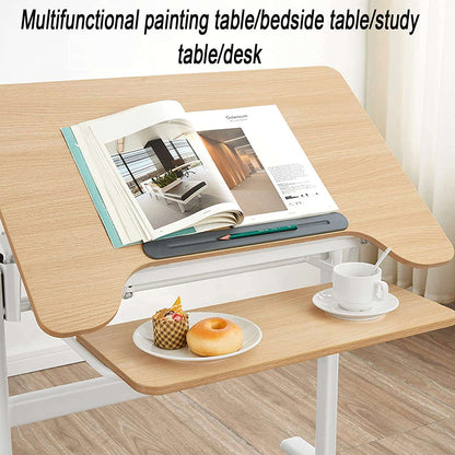 Mobile Couch Snack Side Table with Tiltable Drawing Board, Sofa Bedside for for Home Office Bedroom Living Room