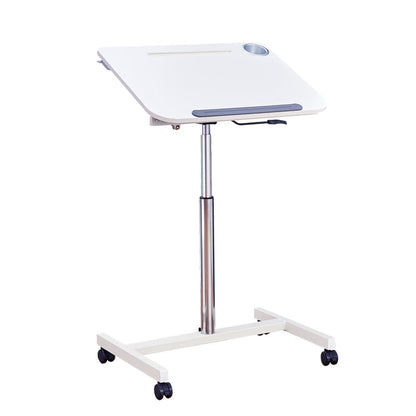 Mobile Standing Desk Height Adjustable and Tilt Laptop Stand Lectern, Workstation with Wheels, Pneumatic Adjustable Podium with Tilt Laptop Table White