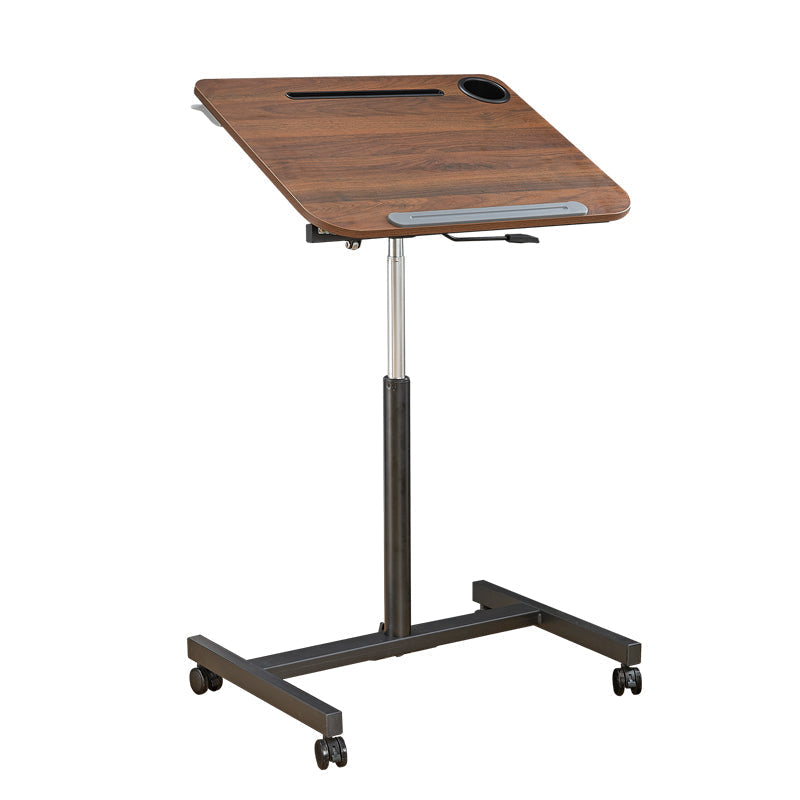 Mobile Standing Desk Height Adjustable and Tilt Laptop Stand Lectern, Workstation with Wheels, Pneumatic Adjustable Podium with Tilt Laptop Table American black walnut