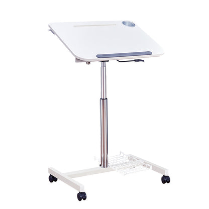 Mobile Standing Desk Height Adjustable and Tilt Laptop Stand Lectern, Workstation with Wheels, Pneumatic Adjustable Podium with Tilt Laptop Table White+Computer Tower Stand