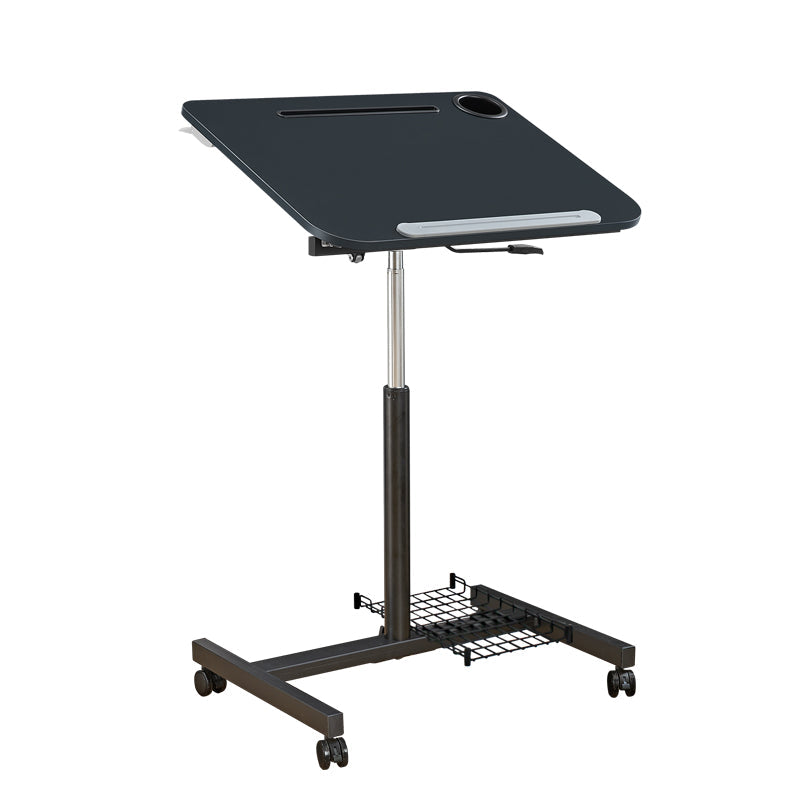 Mobile Standing Desk Height Adjustable and Tilt Laptop Stand Lectern, Workstation with Wheels, Pneumatic Adjustable Podium with Tilt Laptop Table Black+Computer Tower Stand