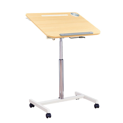 Mobile Standing Desk Height Adjustable and Tilt Laptop Stand Lectern, Workstation with Wheels, Pneumatic Adjustable Podium with Tilt Laptop Table Light Oak