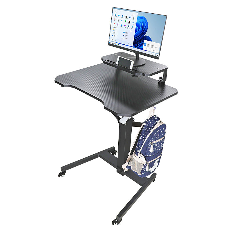 Mobile Standing Game Desk Height Adjustable Pneumatic Adjustable, Workstation, Study Desk Black+Monitor Stand Riser