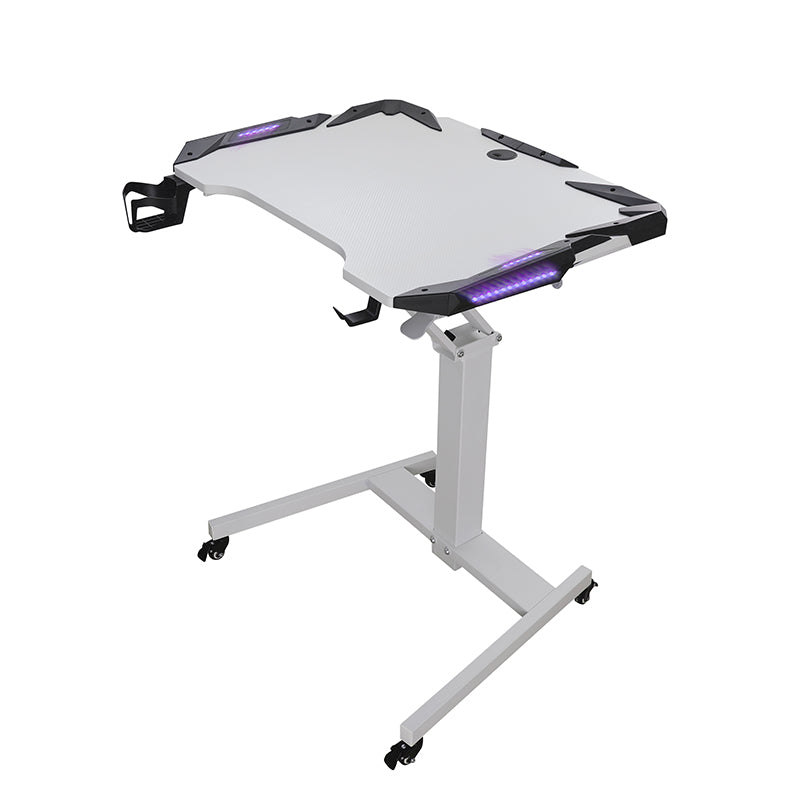 Mobile Standing Game Desk Height Adjustable Pneumatic Adjustable, Workstation, Study Desk White with Light