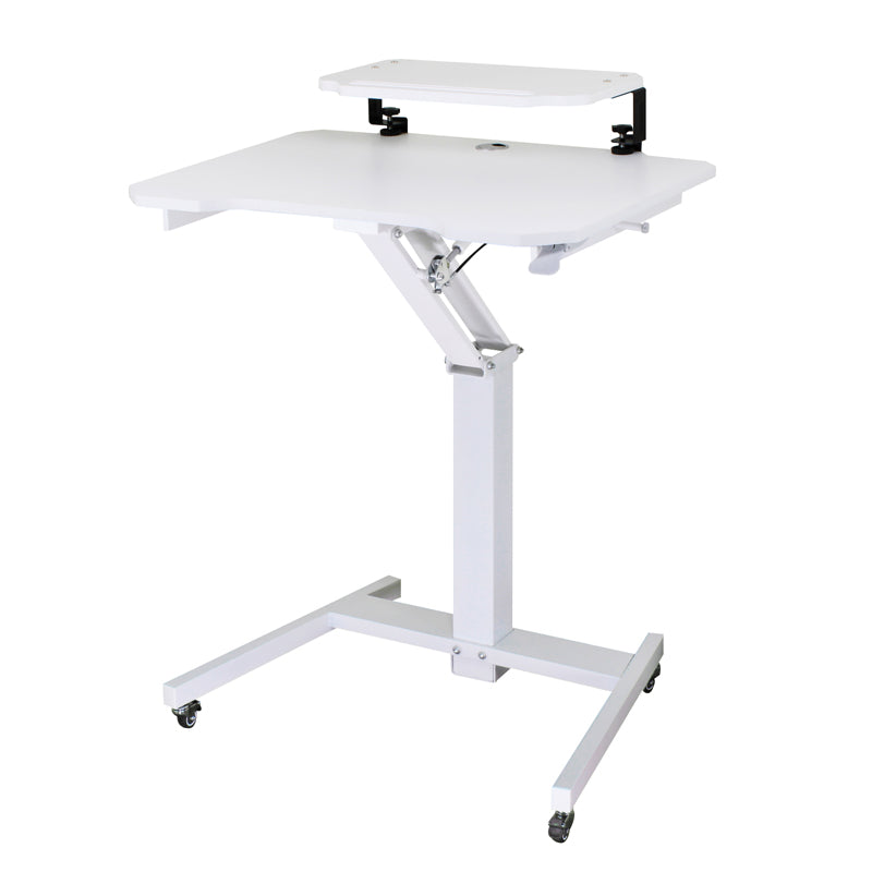 Mobile Standing Game Desk Height Adjustable Pneumatic Adjustable, Workstation, Study Desk White+Monitor Stand Riser