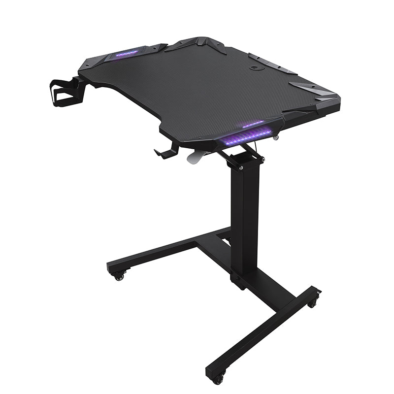 Mobile Standing Game Desk Height Adjustable Pneumatic Adjustable, Workstation, Study Desk Black with Light